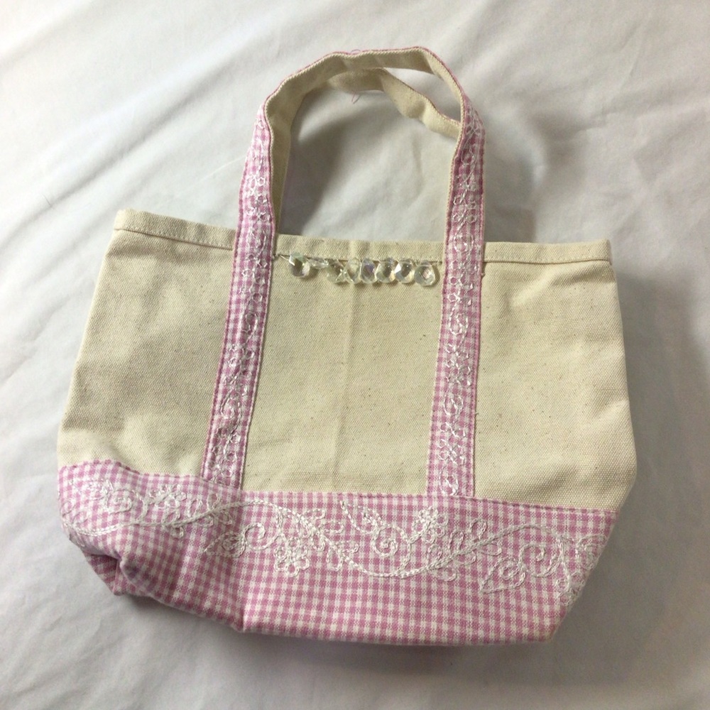 Pink gingham canvas bag